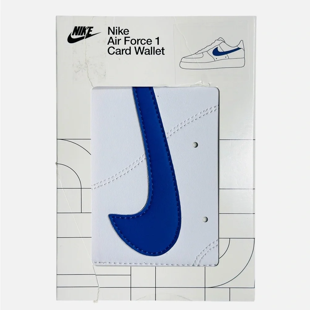 Nike Air Force 1 Unisex Slim Card Wallet White/Blue Leather Icon Swoosh